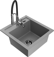 Mexen Vito granitinis vienos kameros virtuvės kriauklė su virtuviniu maišytuvu Aster, pilka - 6503-71-73450-07-B