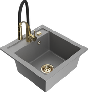 Mexen Vito granito virtuvės kriauklė vienu dubeniu su virtuviniu maišytuvu Aster, pilka - 6503-71-73450-57-G