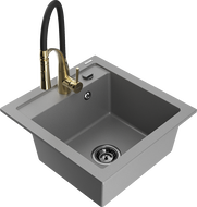 Mexen Vito vienos kameros granito plautuvė su virtuviniu maišytuvu Aster, pilka - 6503-71-73450-57-B
