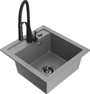Mexen Vito granito virtuvės kriauklė su 1 kamera ir virtuviniu maišytuvu Aster, pilkas - 6503-71-73450-70-B