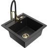 Mexen Vito granitinė vienos kameros plautuvė su virtuviniu maišytuvu Aster, juodas/sidabrinis metalikas - 6503-73-73450-57-G