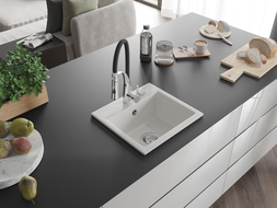 Mexen Milo 1-dubenėlis granitinis plautuvas su Astra virtuvės maišytuvu, baltas - 6505-20-73450-07