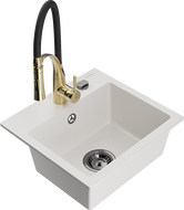 Mexen Milo granito plautuvė su viena kamera ir virtuviniu maišytuvu Aster, balta - 6505-20-73450-57-B