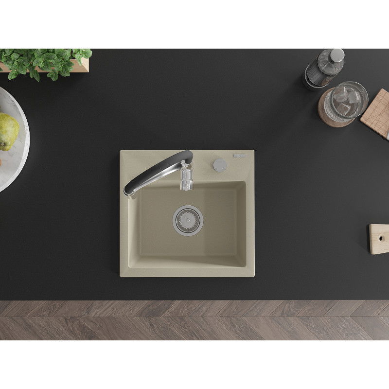 Mexen Milo vientisas granito kriauklė su Aster virtuviniu maišytuvu, smėlinė - 6505-69-73450-07