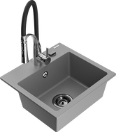 Mexen Milo granito plautuvė 1-skyriumi su virtuviniu maišytuvu Aster, pilka - 6505-71-73450-07-B