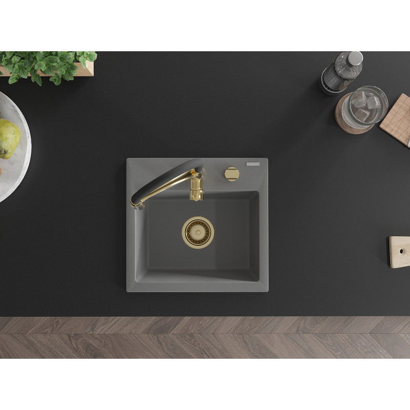 Mexen Milo granito plautuvė 1-dubens su virtuviniu maišytuvu Aster, pilka - 6505-71-73450-57-G