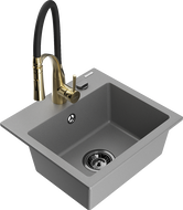 Mexen Milo vieno dubens granitinė plautuvė su virtuviniu maišytuvu Aster, pilka - 6505-71-73450-57-B