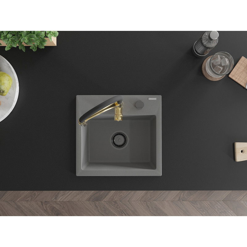 Mexen Milo vieno dubens granitinė plautuvė su virtuviniu maišytuvu Aster, pilka - 6505-71-73450-57-B