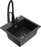 Mexen Milo vienos dalies granito plautuvė su virtuviniu maišytuvu Aster, juodas/sidabrinis metalikas - 6505-73-73450-70-B