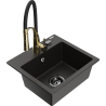 Mexen Milo granitinis vienos kameros plautuvas su virtuviniu maišytuvu Aster, juodas/auksinis metalikas - 6505-75-73450-57-B