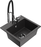 Mexen Milo granitinė virtuvės kriauklė 1 skyrelio su virtuviniu maišytuvu Aster, juoda taškuota - 6505-76-73450-07-B