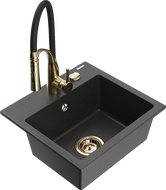 Mexen Milo granitinė plautuvė 1-skyrių su virtuvės maišytuvu Aster, juoda dėmelėta - 6505-76-73450-57-G