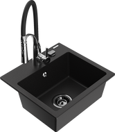 Mexen Milo granito plautuvė su vienu dubeniu ir Aster virtuviniu maišytuvu, juoda - 6505-77-73450-07-B