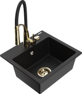 Mexen Milo granitinė virtuvės plautuvė su 1 dubeniu ir virtuviniu maišytuvu Aster, juoda - 6505-77-73450-57-G
