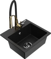 Mexen Milo granitinė vienos kameros virtuvinė kriauklė su Aster maišytuvu, juoda - 6505-77-73450-57-B
