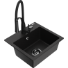 Mexen Milo vientisas akmens virtuvės kriauklė, 1 skyrius, su virtuvės maišytuvu Aster, juoda - 6505-77-73450-70-B
