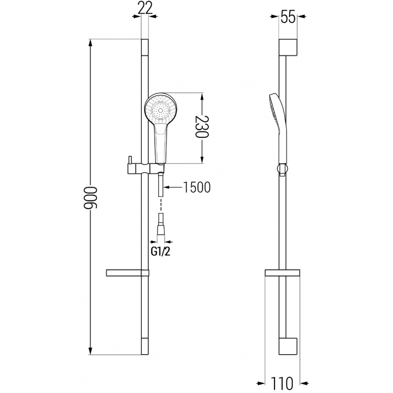 Mexen Kama DF75 vonios komplektas, juodas - 72513DF75-70
