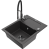 Mexen Enzo granitinė vienos plautuvės plautuvė su nutekėjimu ir virtuviniu maišytuvu Aster, juoda dėmėta