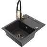 Mexen Enzo granitinė virtuvės kriauklė 1 skyrius su drenažu ir virtuviniu maišytuvu Aster, juodai taškuota