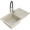 Mexen Pablo granito plautuvė su 1 skyriumi, lašeliu ir virtuviniu maišytuvu Aster, smėlinis - 6510-69-73450-07