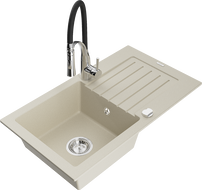 Mexen Pablo granito plautuvė su 1 skyriumi, lašeliu ir virtuviniu maišytuvu Aster, smėlinis - 6510-69-73450-07