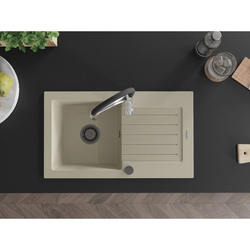 Mexen Pablo granito plautuvė 1-skyrius su nutekėjimu ir virtuvės maišytuvu Aster, smėlio spalvos - 6510-69-73450-07-B