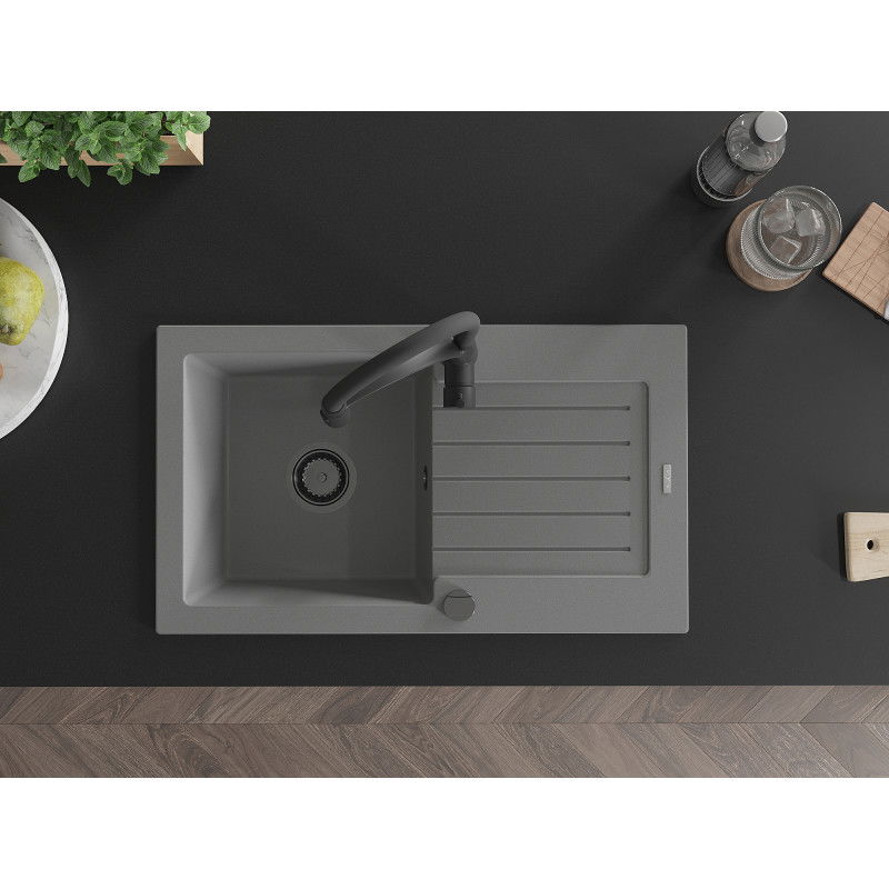 Mexen Pablo granito virtuvės plautuvė su viena plautuvine ir nutekėjimu ir virtuvės maišytuvu Aster, pilka - 6510-71-73450-70-B