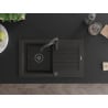Mexen Pablo granitinė vienos kameros plautuvė su nutekamuoju paviršiumi ir virtuviniu maišytuvu Aster, juoda/auksinis