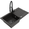 Mexen Pablo granitinė vienos kameros plautuvė su nutekamuoju paviršiumi ir virtuviniu maišytuvu Aster, juoda/auksinis