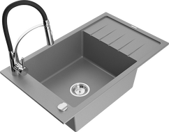 Mexen Elias vienkamerė granito plautuvė su varvėtu ir virtuviniu maišytuvu Aster, pilka - 6511-71-73450-07