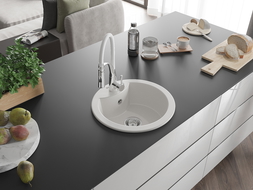 Mexen Diego granitinis virtuvės kriauklė su vienu dubeniu ir Aster maišytuvu, balta - 6512-20-73450-02