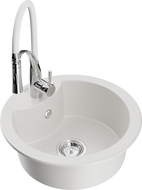 Mexen Diego granitinis virtuvės kriauklė su vienu dubeniu ir Aster maišytuvu, balta - 6512-20-73450-02