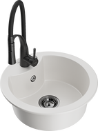 Mexen Diego 1 skyriumių granito plautuvė su virtuviniu maišytuvu Aster, balta - 6512-20-73450-70-B