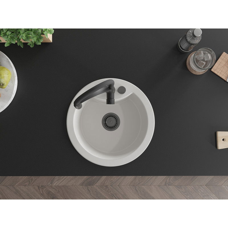 Mexen Diego 1 skyriumių granito plautuvė su virtuviniu maišytuvu Aster, balta - 6512-20-73450-70-B