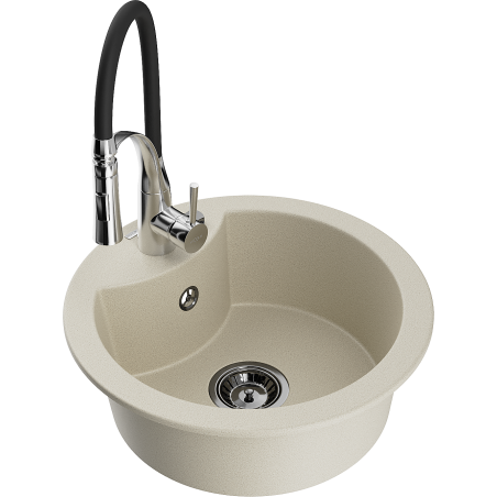 Mexen Diego granitinė vieno dubens virtuvės kriauklė su maišytuvu Aster, smėlio - 6512-69-73450-07-B