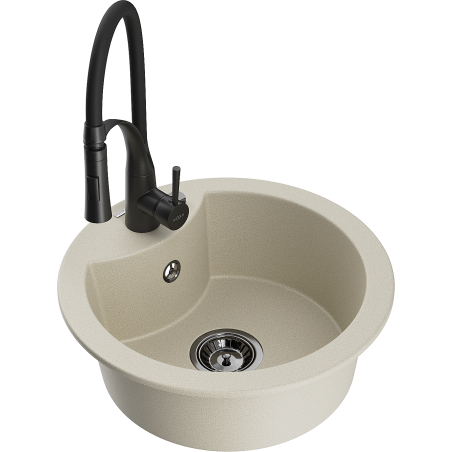 Mexen Diego granito plautuvė, 1 skyrelio, su virtuviniu maišytuvu Aster, smėlio spalvos - 6512-69-73450-70-B