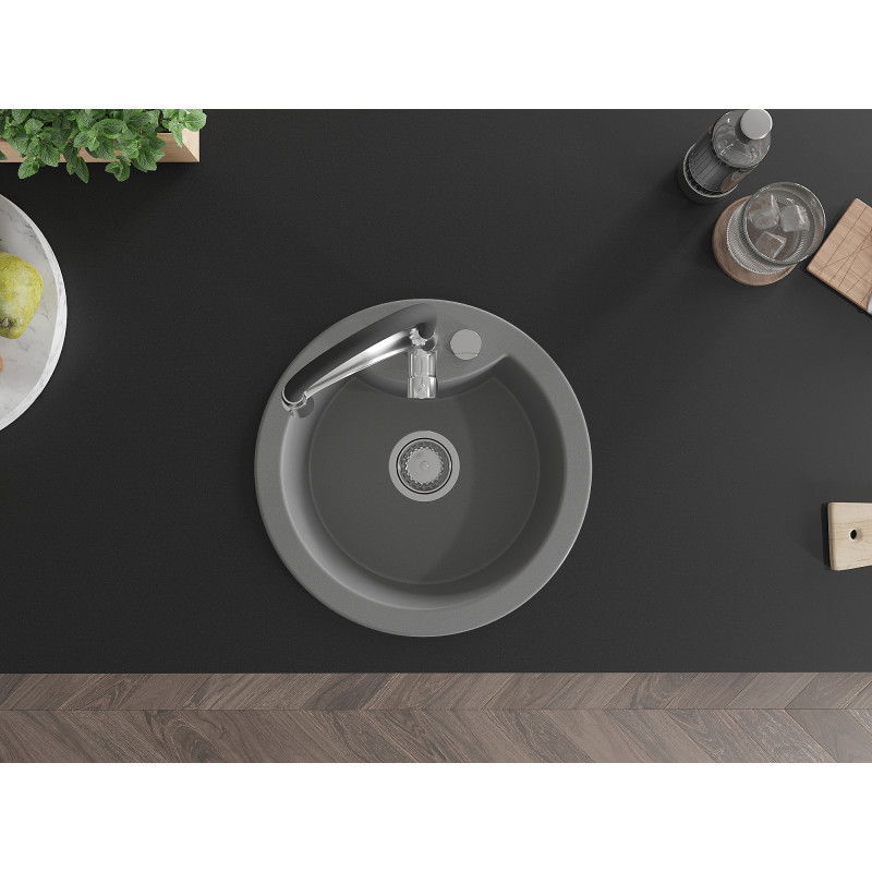 Mexen Diego granitinė virtuvės plautuvė su 1 skyriumi ir „Aster“ virtuvės maišytuvu, pilka - 6512-71-73450-07