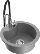 Mexen Diego granitinė virtuvės plautuvė su 1 skyriumi ir „Aster“ virtuvės maišytuvu, pilka - 6512-71-73450-07