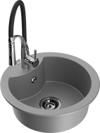 Mexen Diego granitinis plautuvė 1 skyrius su virtuviniu maišytuvu Aster, pilkas - 6512-71-73450-07-B