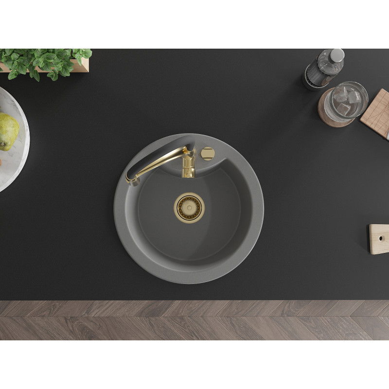 Mexen Diego vienos dalies granito plautuvė su Aster virtuviniu maišytuvu, pilka - 6512-71-73450-57-G