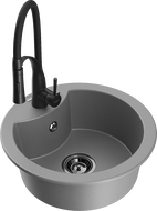Mexen Diego granito plautuvė 1 skyrelio su virtuvės maišytuvu Aster, pilka - 6512-71-73450-70-B