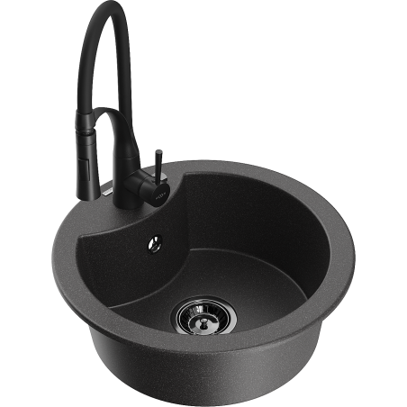 Mexen Diego granitinė vienos kameros plautuvė su virtuviniu maišytuvu Aster, juoda su dėmėmis - 6512-76-73450-70-B