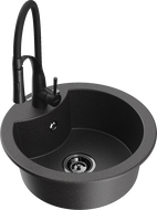 Mexen Diego granitinė vienos kameros plautuvė su virtuviniu maišytuvu Aster, juoda su dėmėmis - 6512-76-73450-70-B