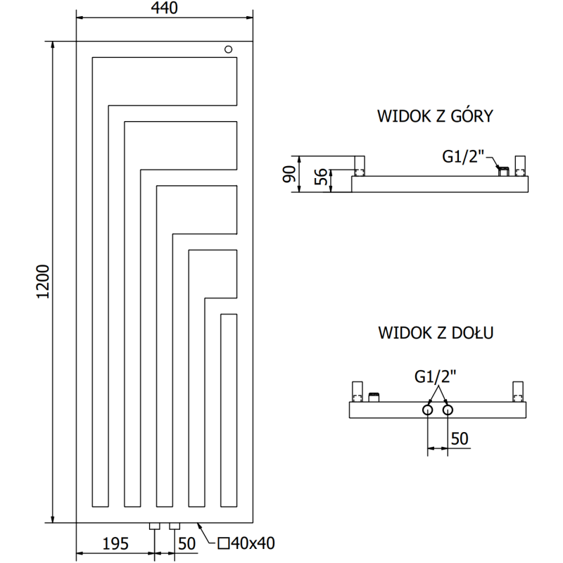 Mexen Alaska dekoratyvinis radiatorius 1216 x 440 mm, 542 W, baltas - W205-1216-440-00-20