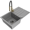 Mexen Bruno 1-kišeninis granitinis kriauklė su drenažu ir virtuviniu maišytuvu Aster, pilkas - 6513-71-73450-57-B