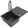 Mexen Bruno granitinė plautuvė vienos kameros su drenažu ir virtuviniu maišytuvu Aster, juoda su taškeliais