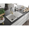 Mexen Cesar 1 dubens granito plautuvė su nusausintuvu ir virtuvės maišytuvu Aster, balta - 6514-20-73450-57-B