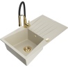 Mexen Cesar granitinė vieno dubens plautuvė su nusausinamu paviršiumi ir virtuviniu maišytuvu Aster, smėlio spalvos