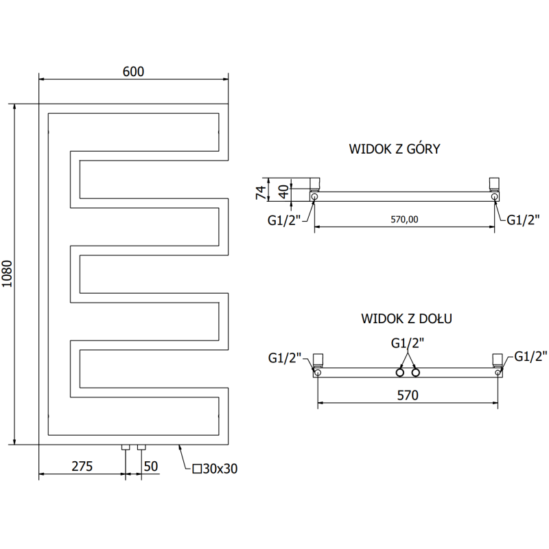 Mexen Floryda dekoratyvinis radiatorius 1080 x 600 mm, 358 W, juodas - W206-1080-600-00-70