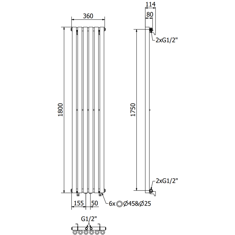 Mexen Nevada dekoratyvinis radiatorius 1800 x 360 mm, 705 W, juodas - W201-1800-360-00-70